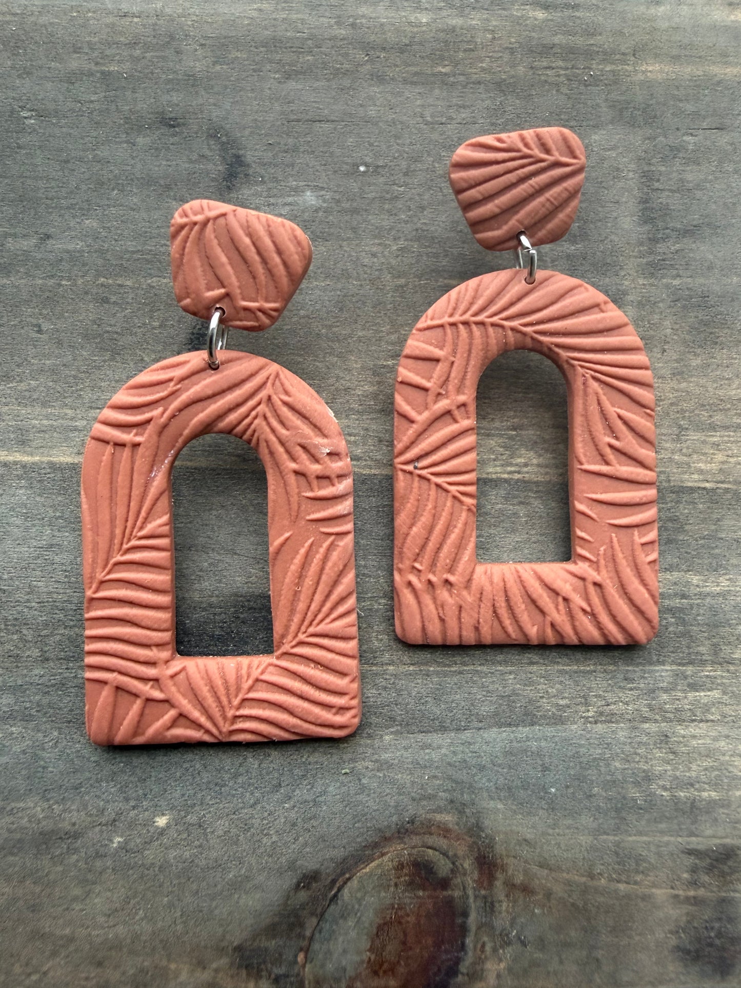 Handmade - Polymer clay tropical plant imprint Clay Earrings