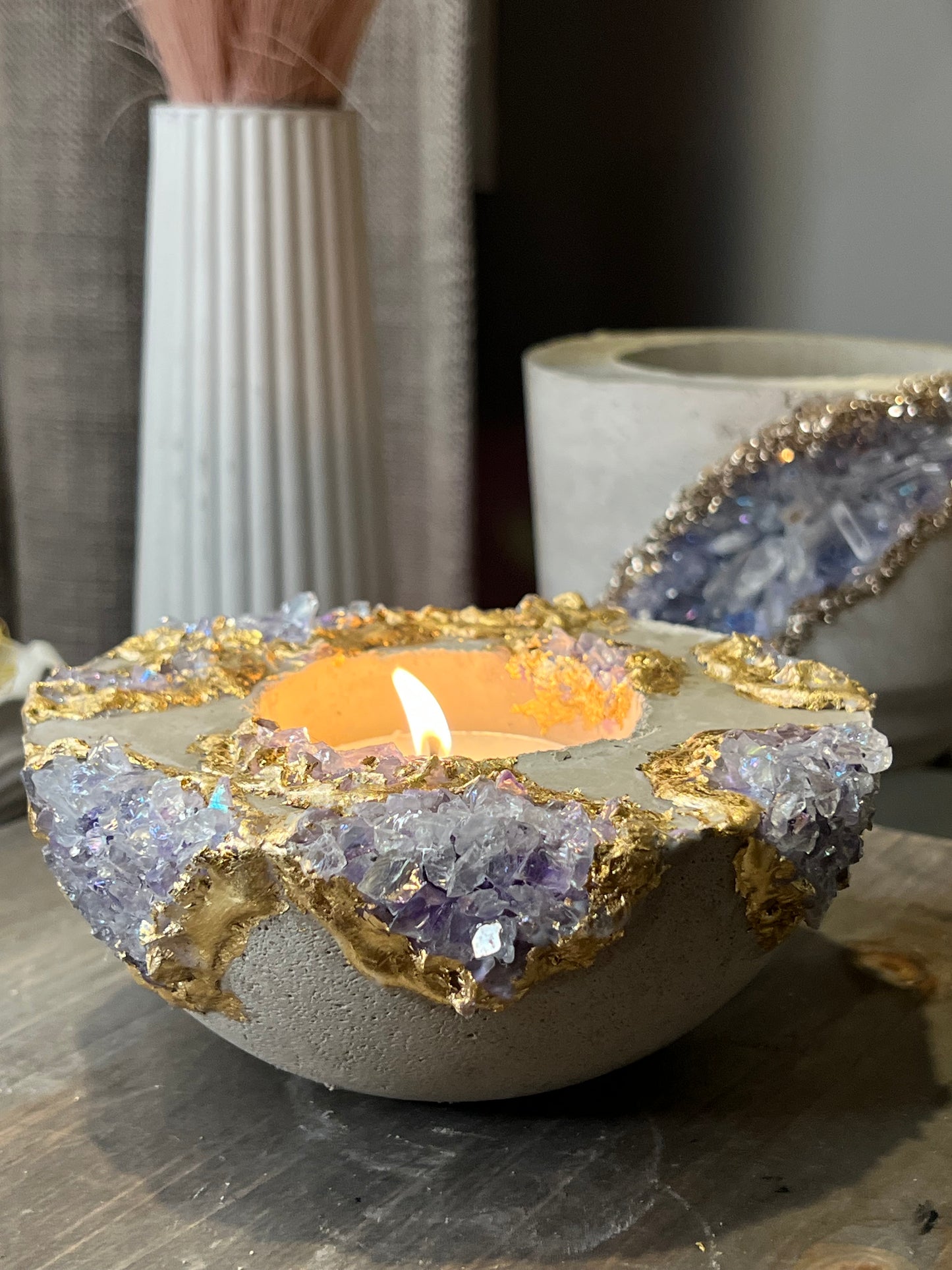 Artisan Faux amethyst geode one of a kind Candle holder