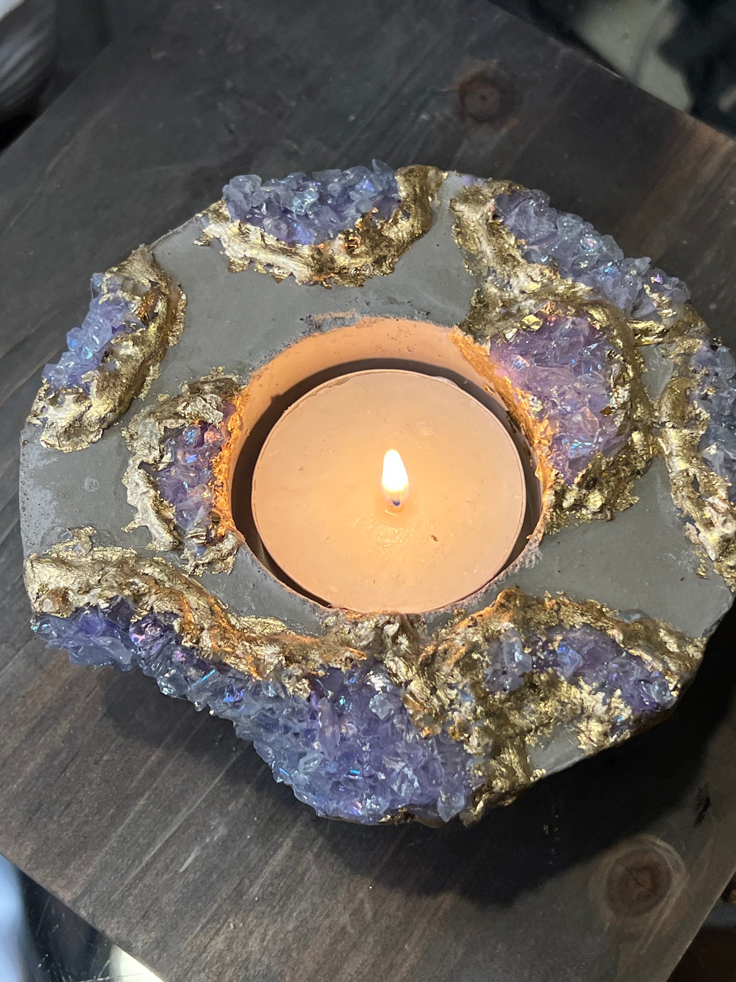 Artisan Faux amethyst geode one of a kind Candle holder