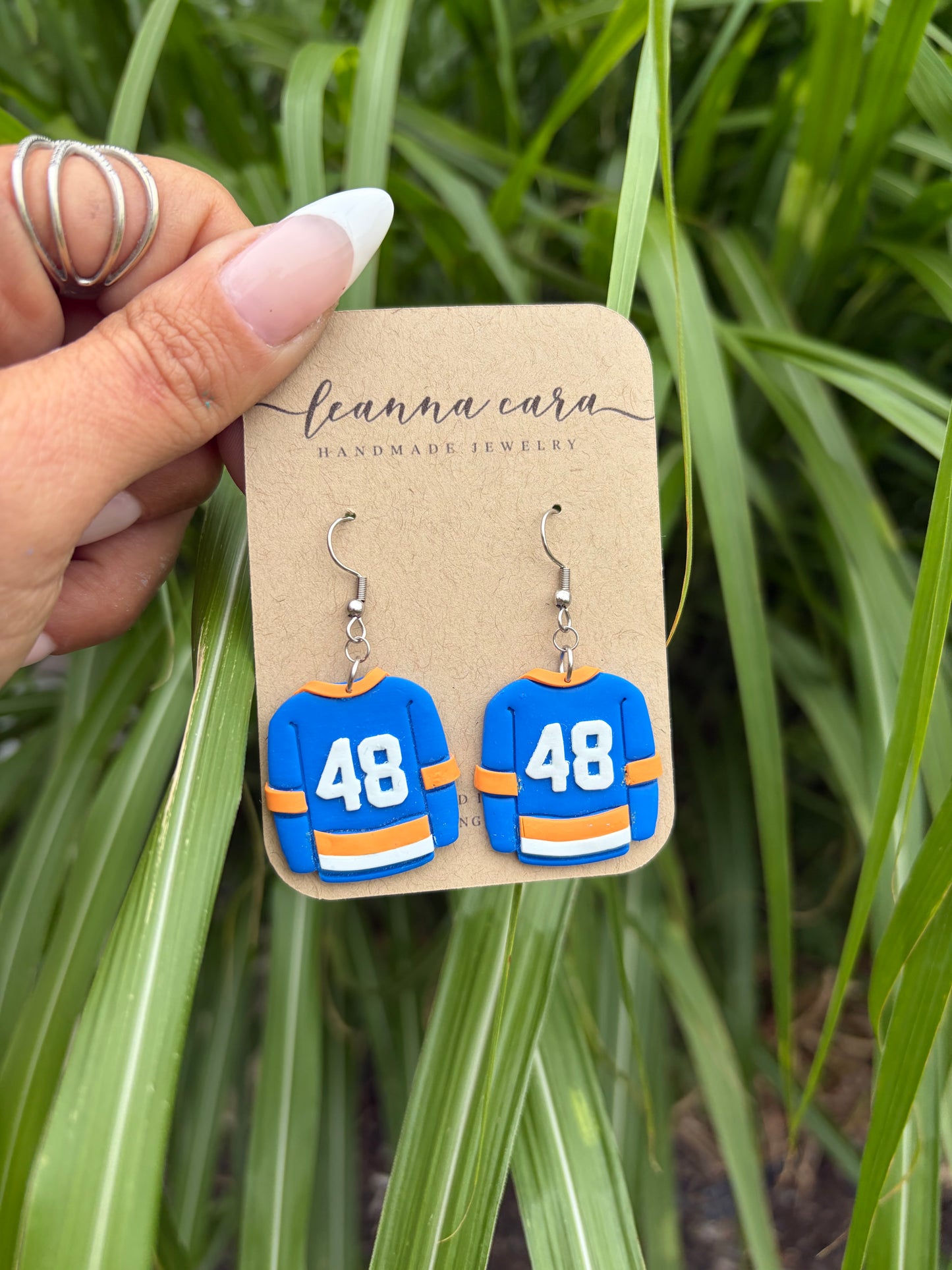 Handmade - Polymer Clay NY Islanders themed jersey Earrings