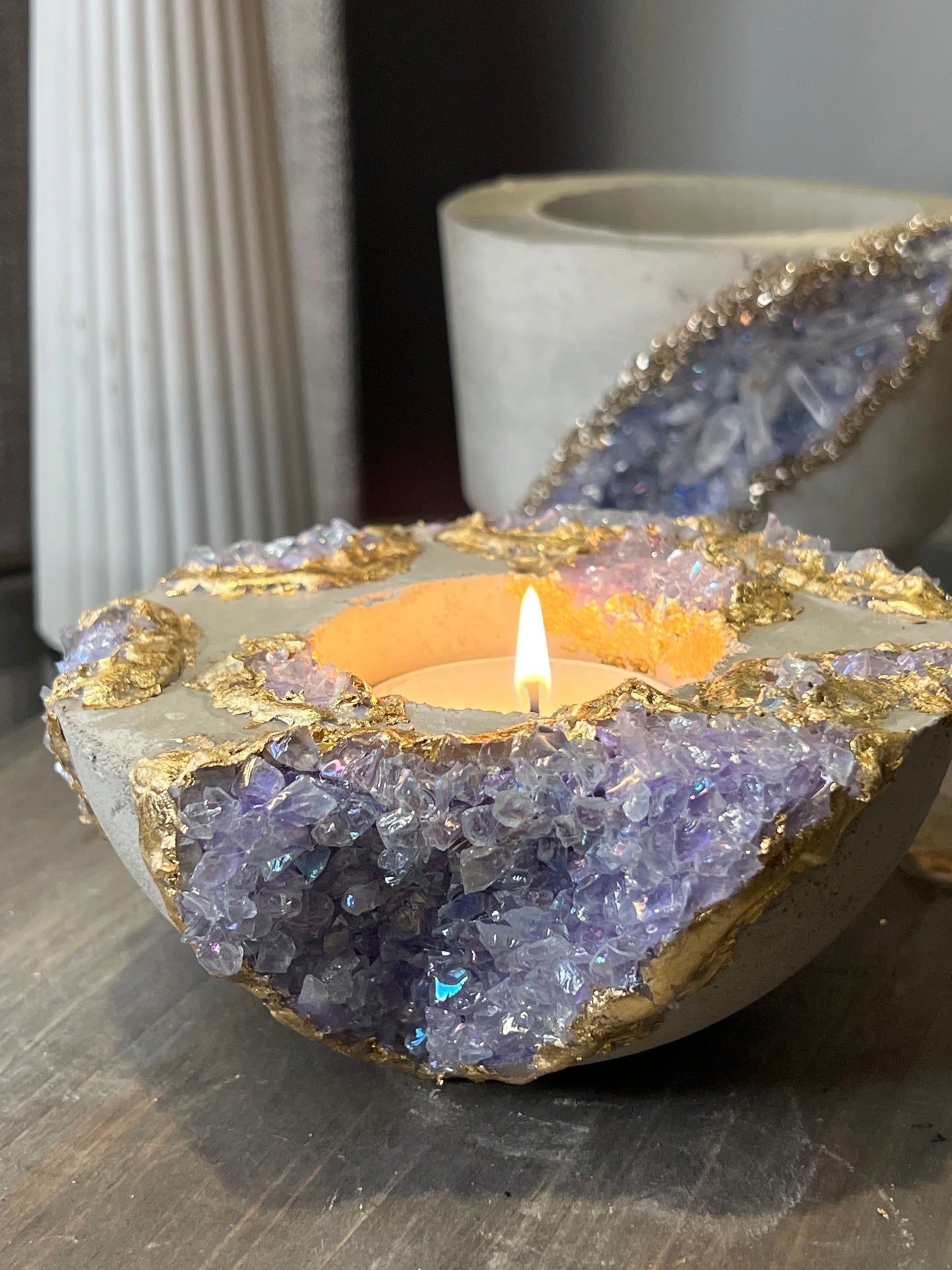 Artisan Faux amethyst geode one of a kind Candle holder