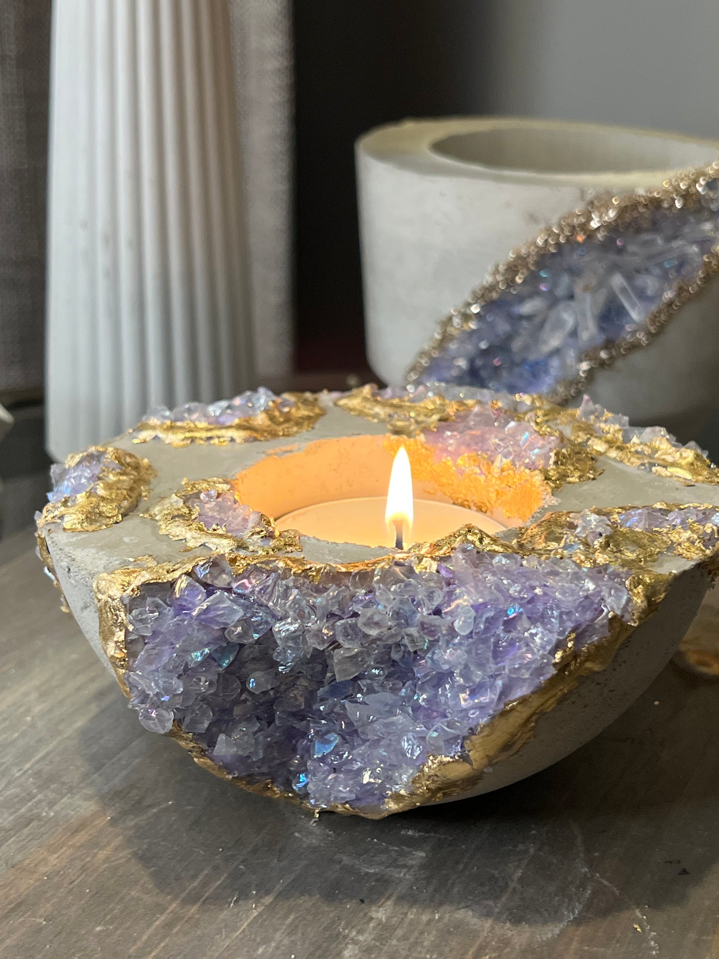 Artisan Faux amethyst geode one of a kind Candle holder