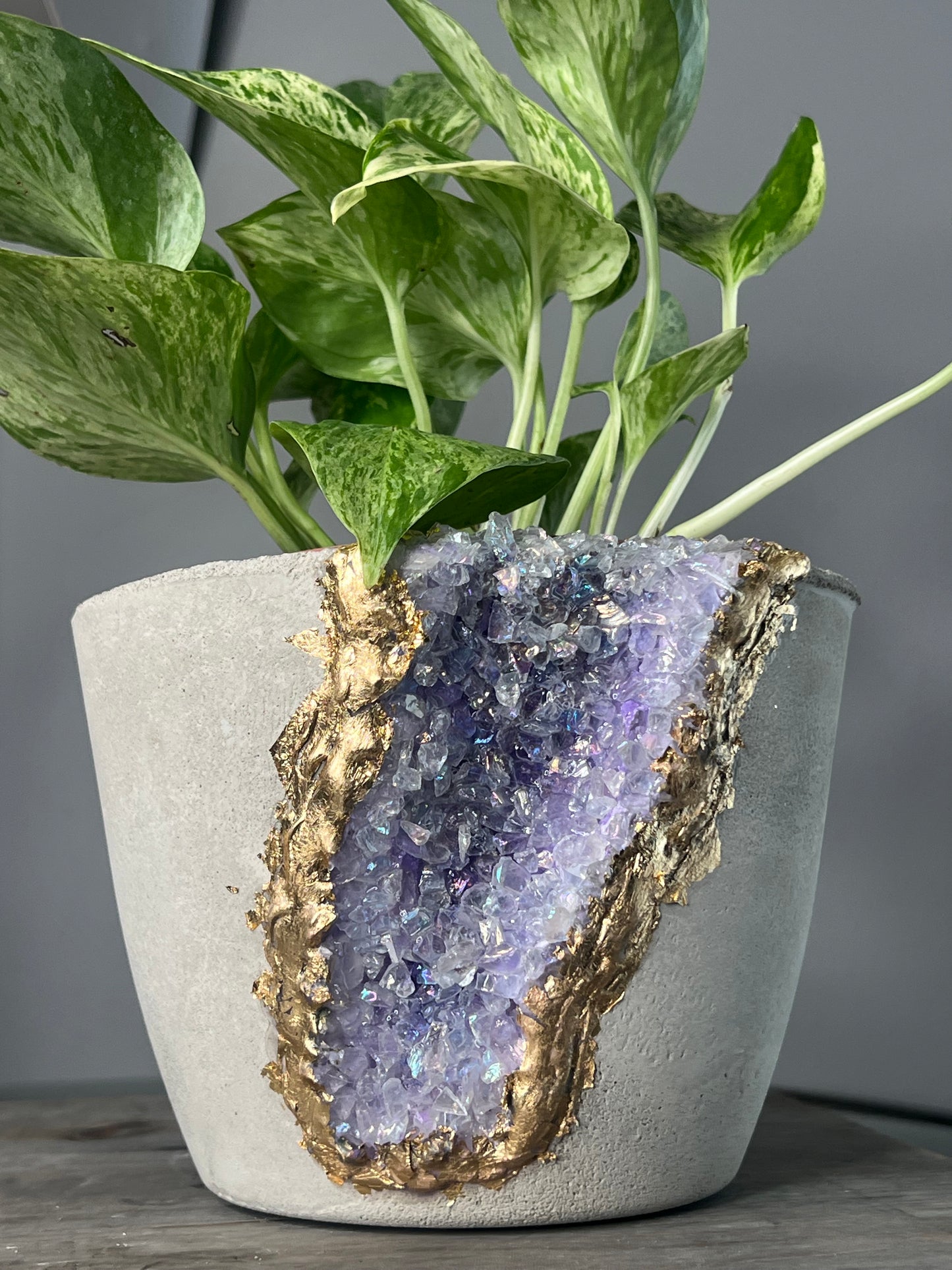 One of a kind - Amethyst inspired faux geode planter