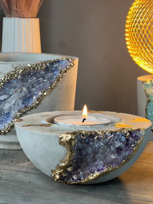 Artisan geode one of a kind Candle holder