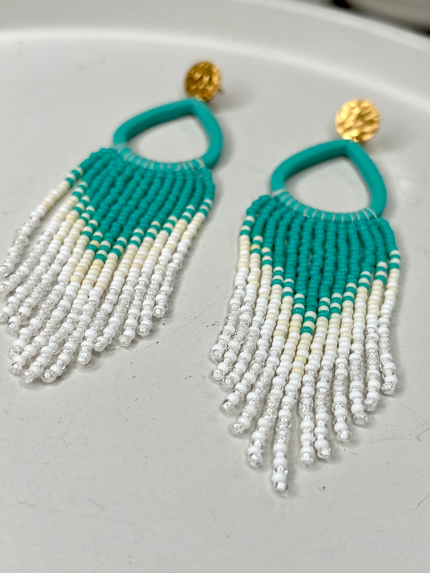 Boho polymer clay beaded Fringe earrings