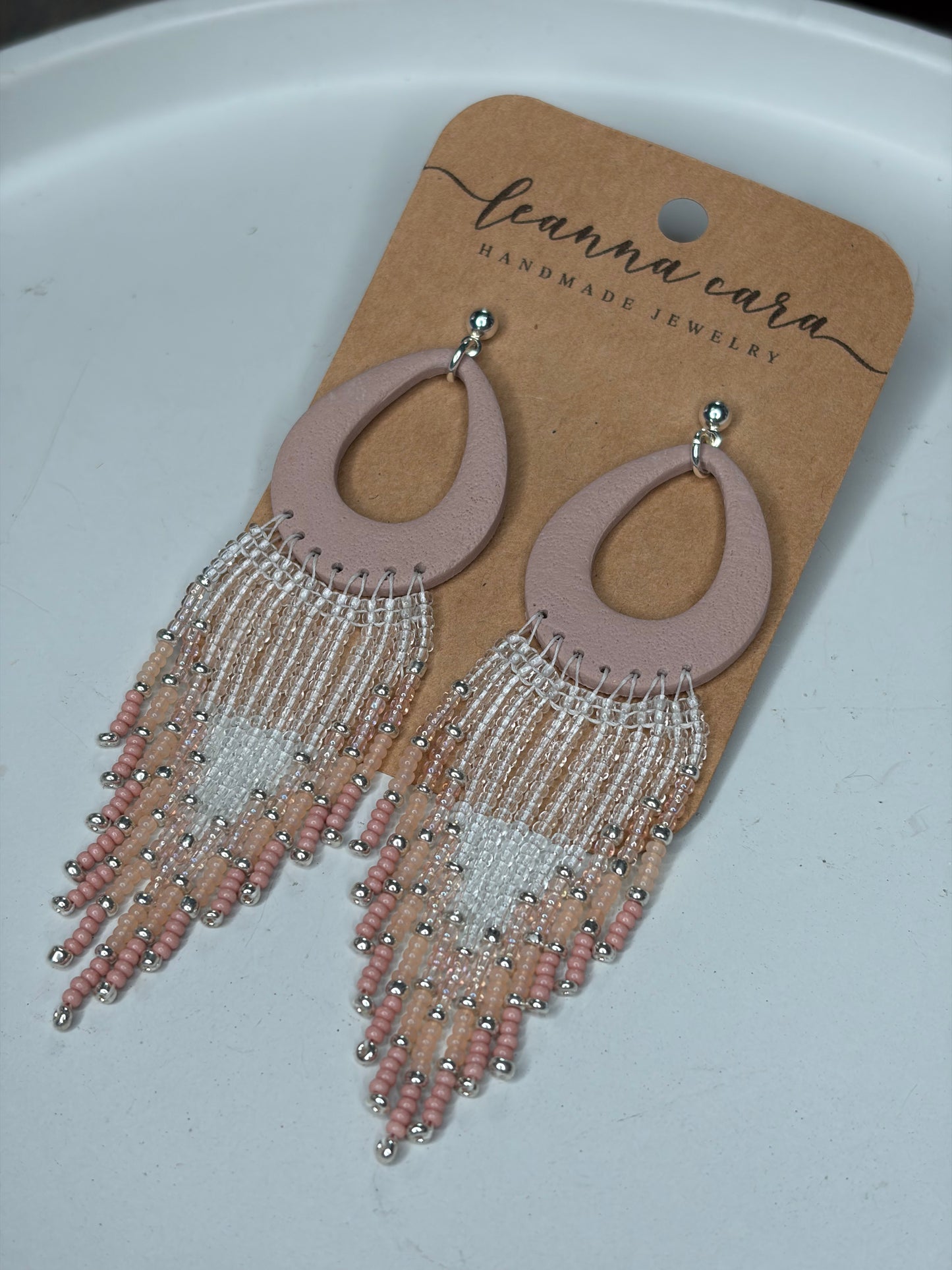Boho polymer clay beaded Fringe earrings