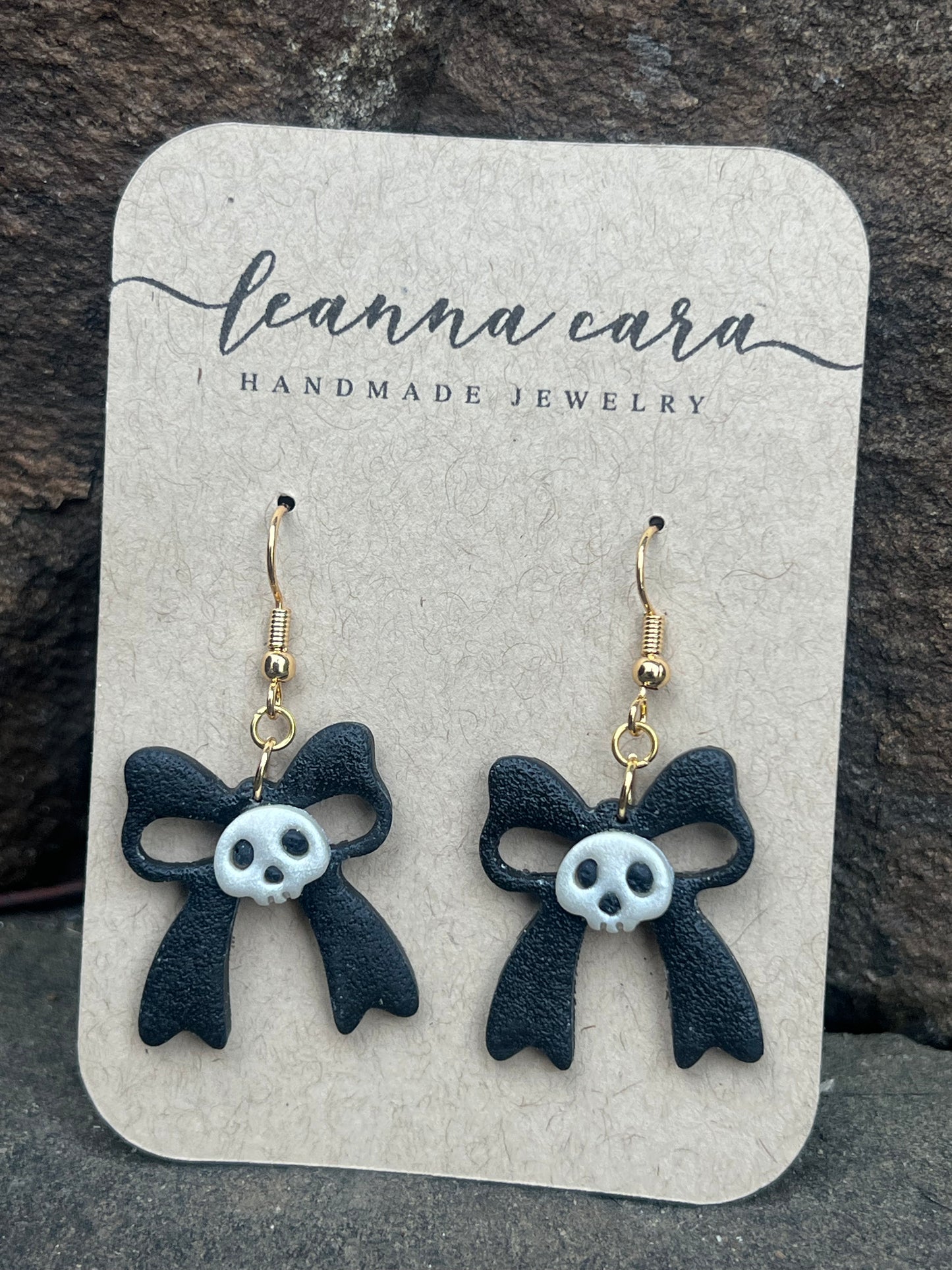 Halloween Handmade Bow w/Skull - Polymer Clay Earrings