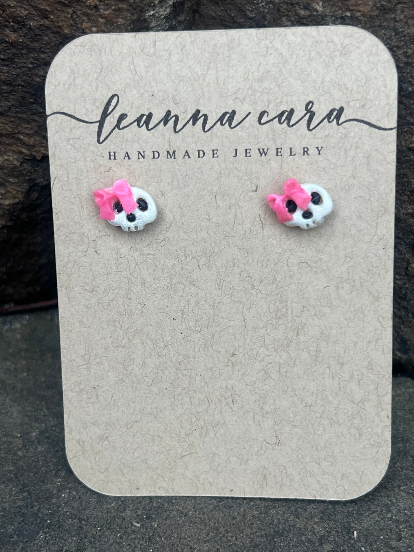 Halloween Skull w/ Bow Handmade - Polymer Clay Earrings Studs