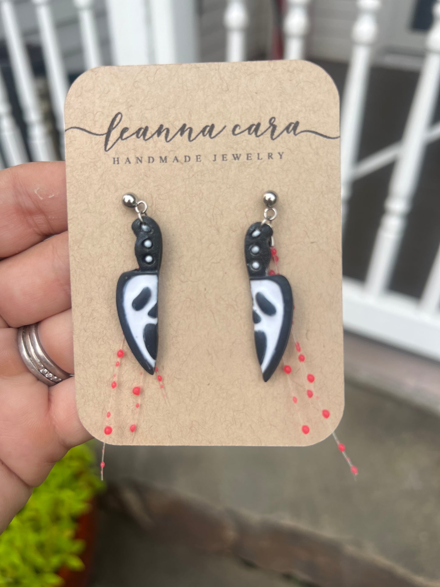 Halloween Handmade Scream Knife w/blood - Polymer Clay Earrings