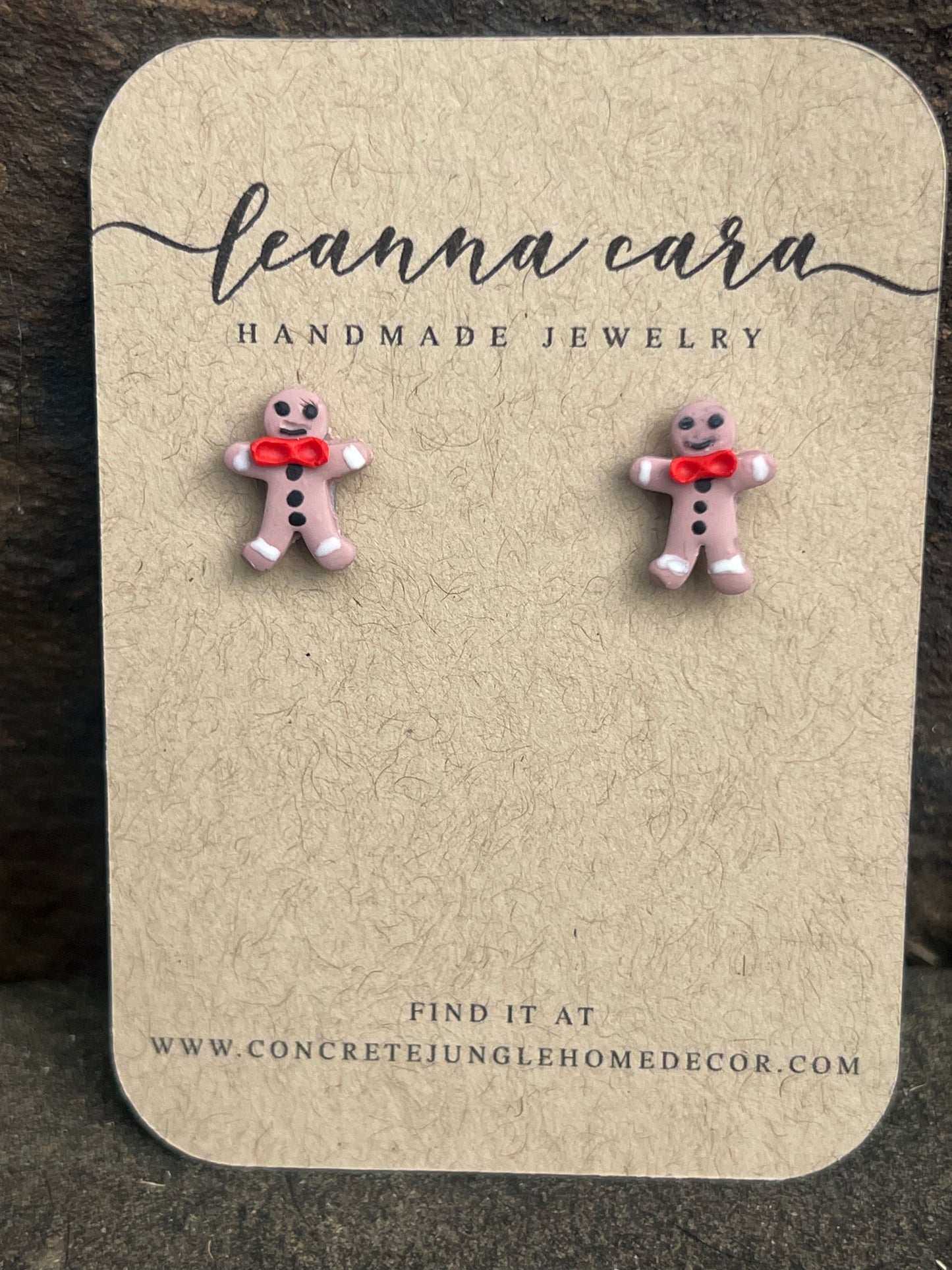 Gingerbread with bow tie - Polymer Clay Earrings Studs