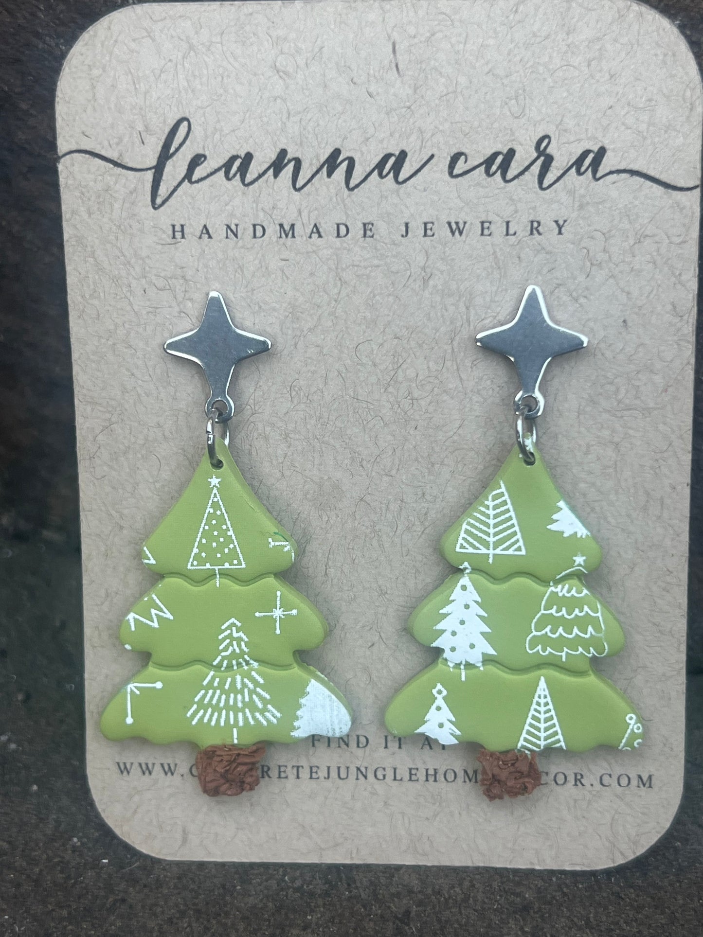 Christmas tree screen print Polymer Clay Earrings