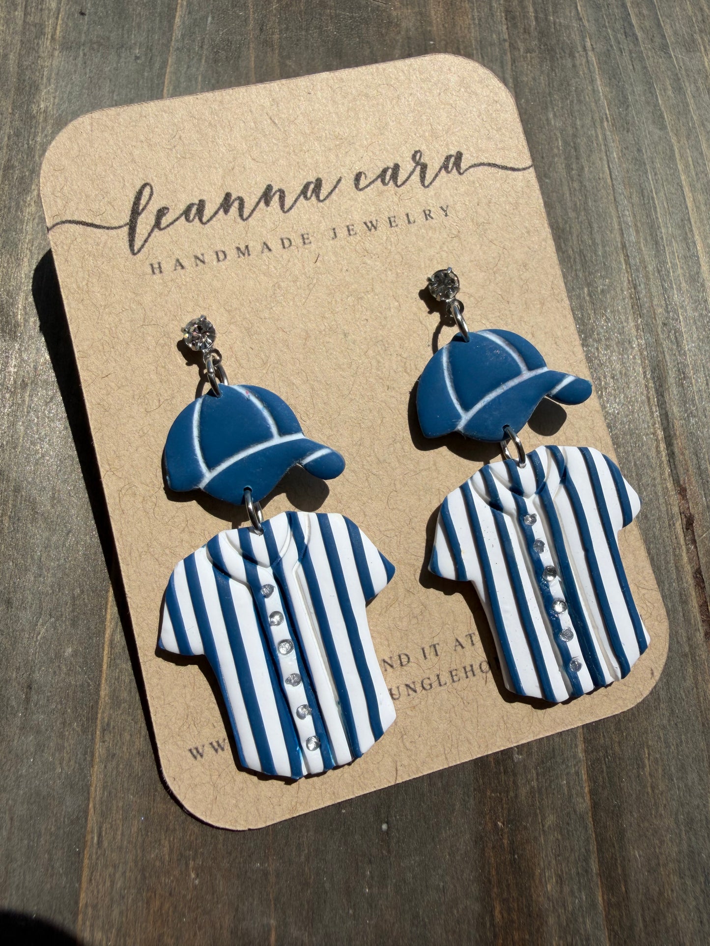 Handmade - Polymer Clay Pinstripes Yankee themed jersey Earrings