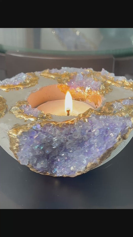 Artisan Faux amethyst geode one of a kind Candle holder