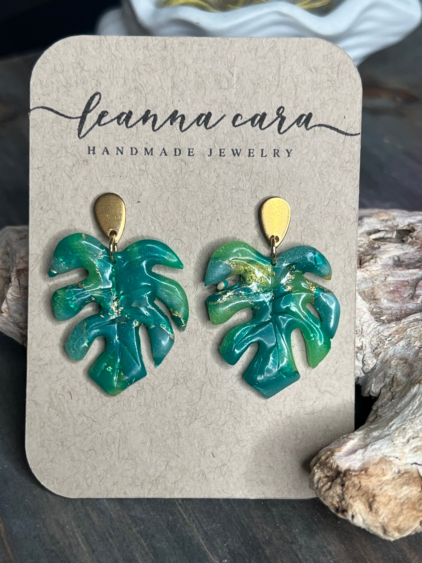 Polymer clay Monstera Earrings