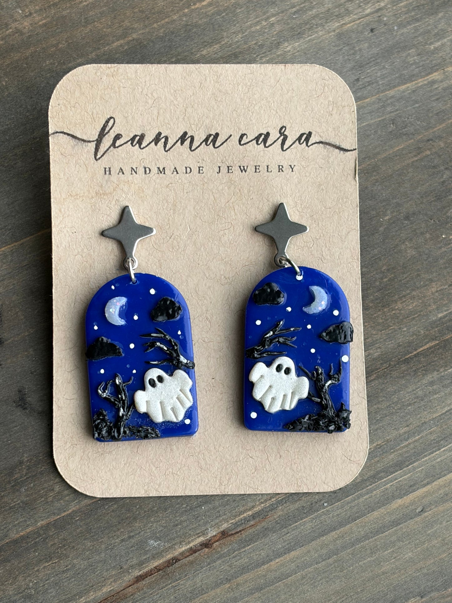 Halloween starry Night polymer clay earrings