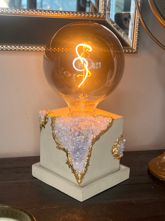 One of a kind - Cement Faux Geode Lamp with LED Black tinted 15w bulb