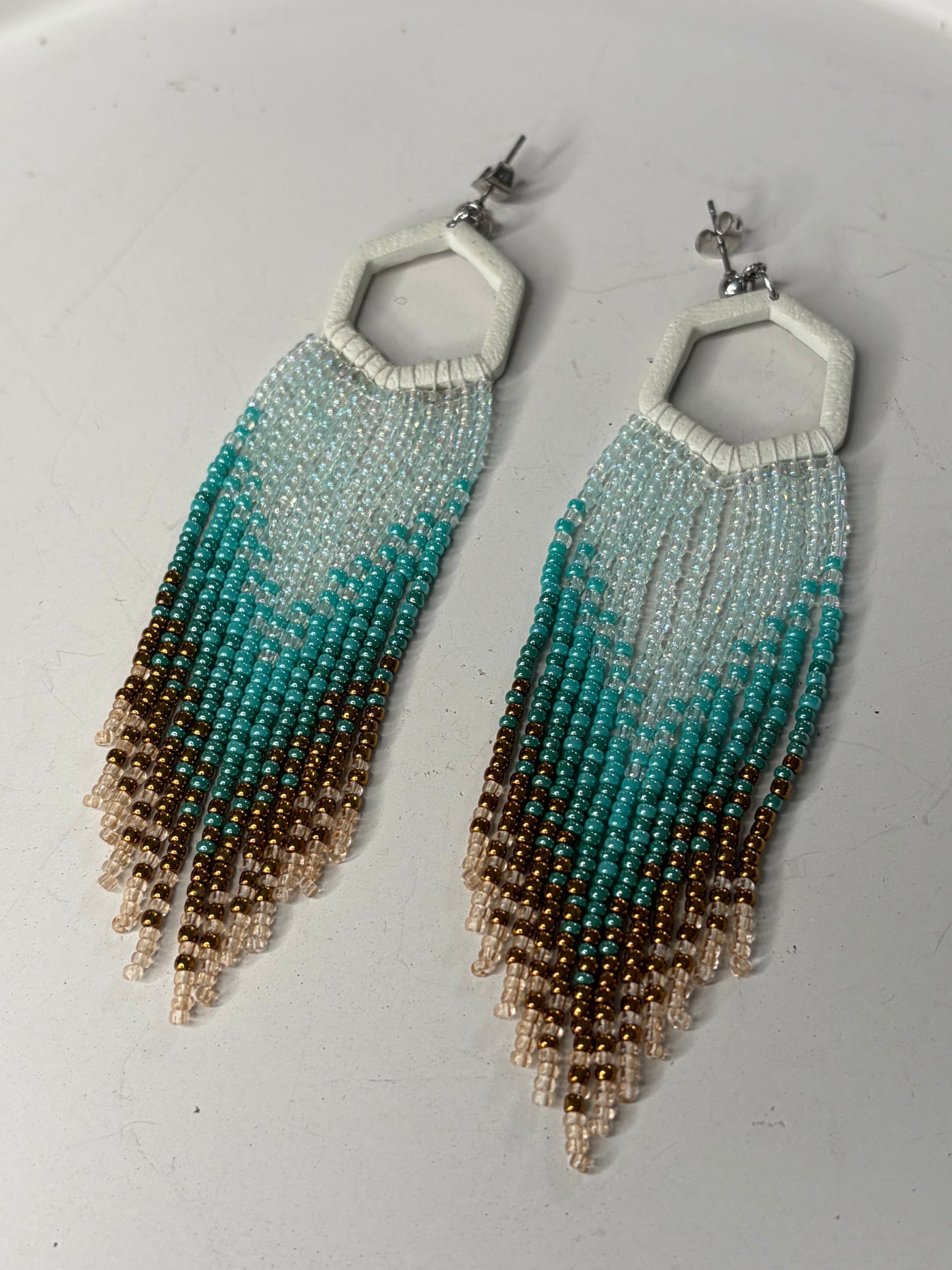 Boho polymer clay beaded Fringe earrings