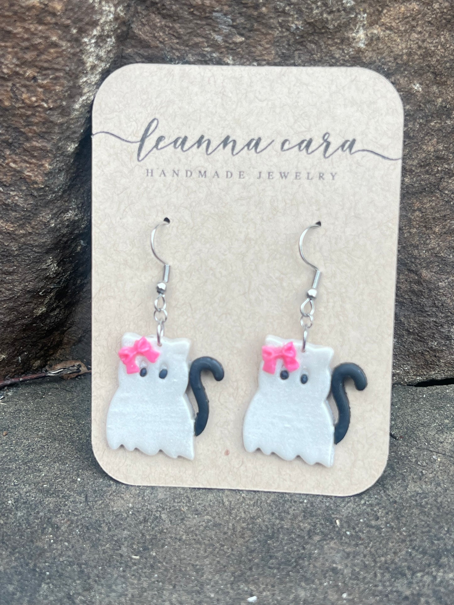 Halloween Handmade ghost cat - Polymer Clay Earrings