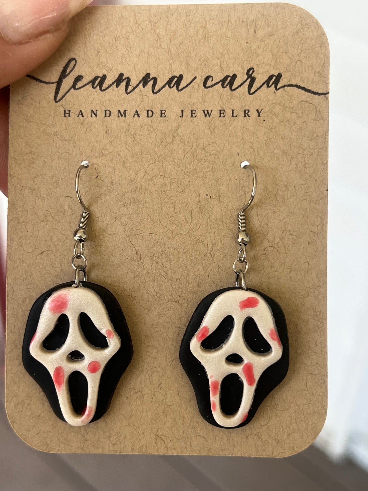 Halloween Handmade Scream mask w/blood - Polymer Clay Earrings