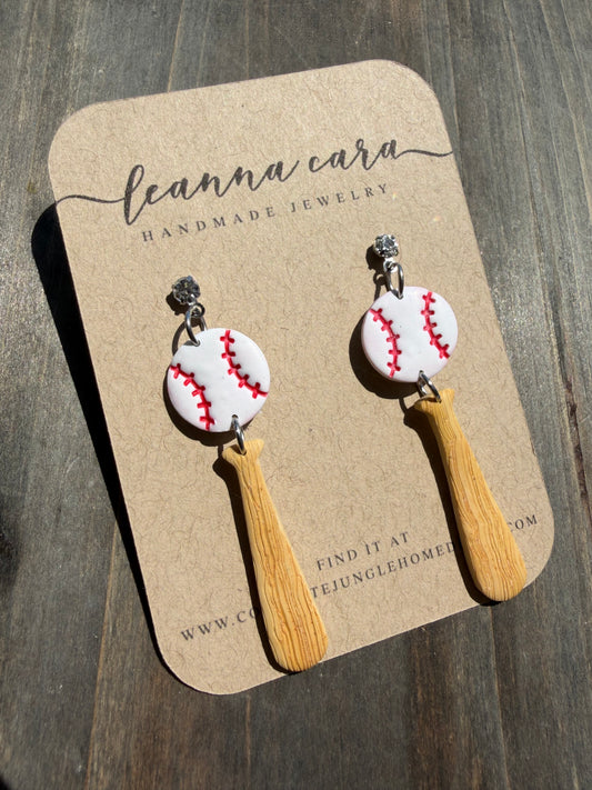 Handmade - Polymer Clay Baseball bat  Earrings