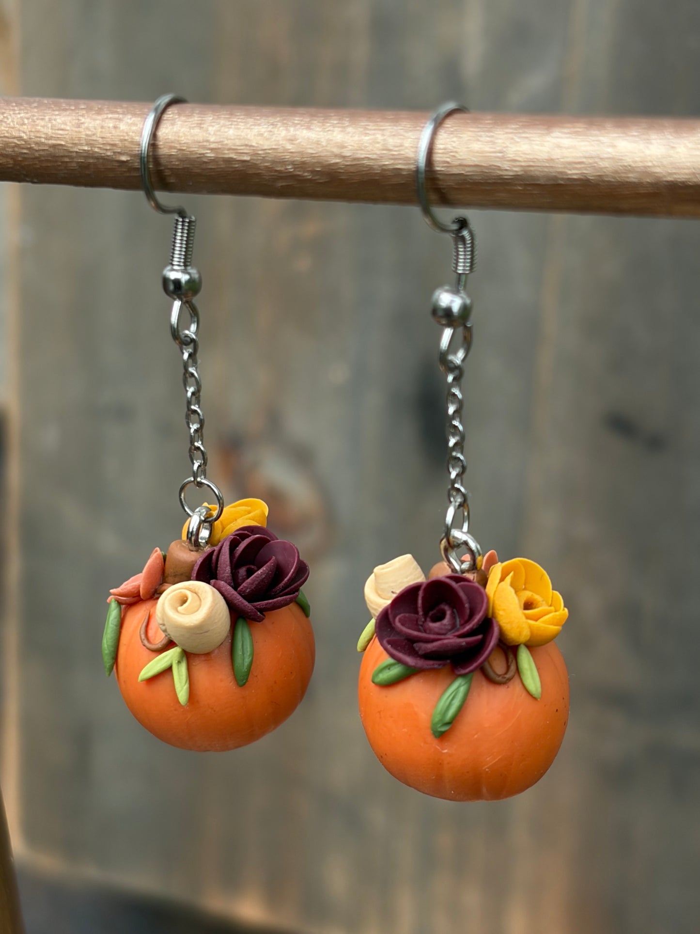 Halloween Floral pumpkin dangle earring