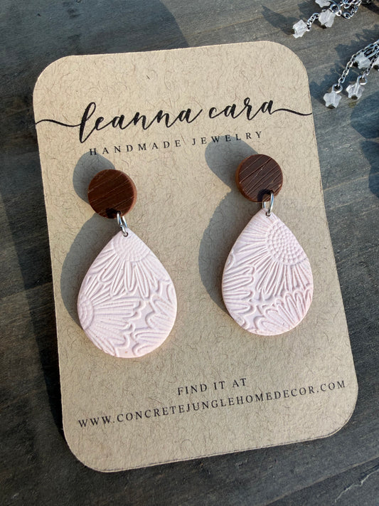 Handmade - Floral imprint Polymer Clay Earrings