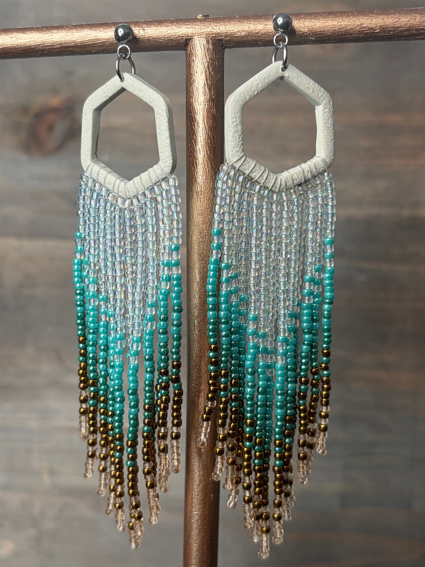 Boho polymer clay beaded Fringe earrings