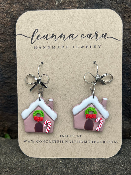 Handmade Polymer Clay Gingerbread House Earrings