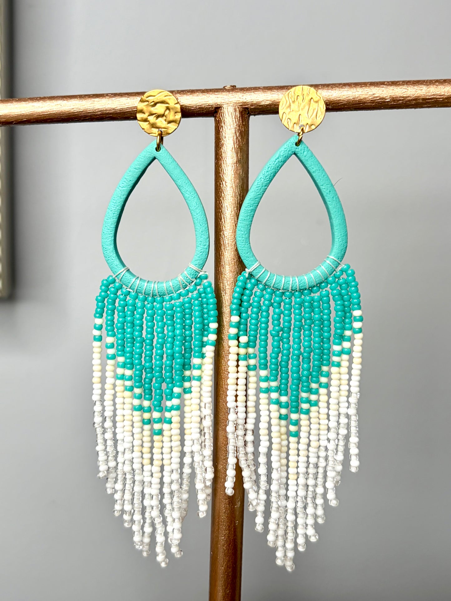 Boho polymer clay beaded Fringe earrings