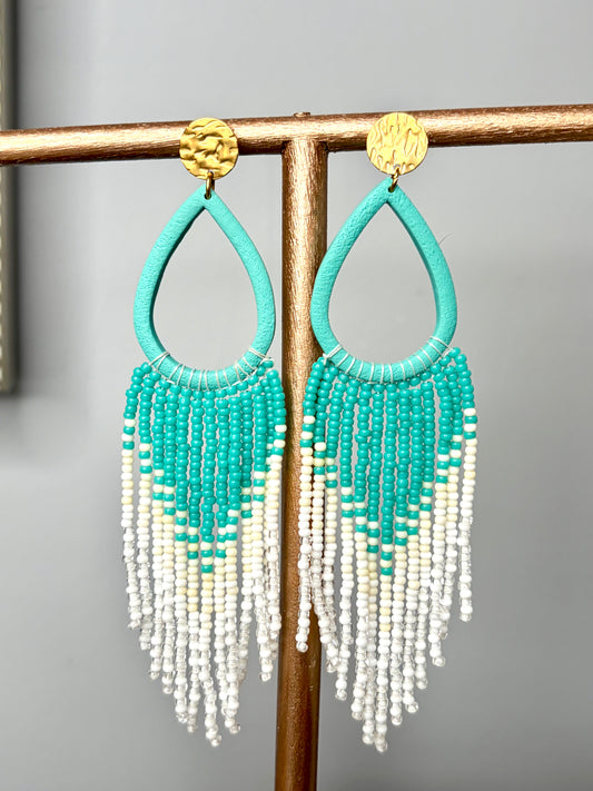 Boho polymer clay beaded Fringe earrings