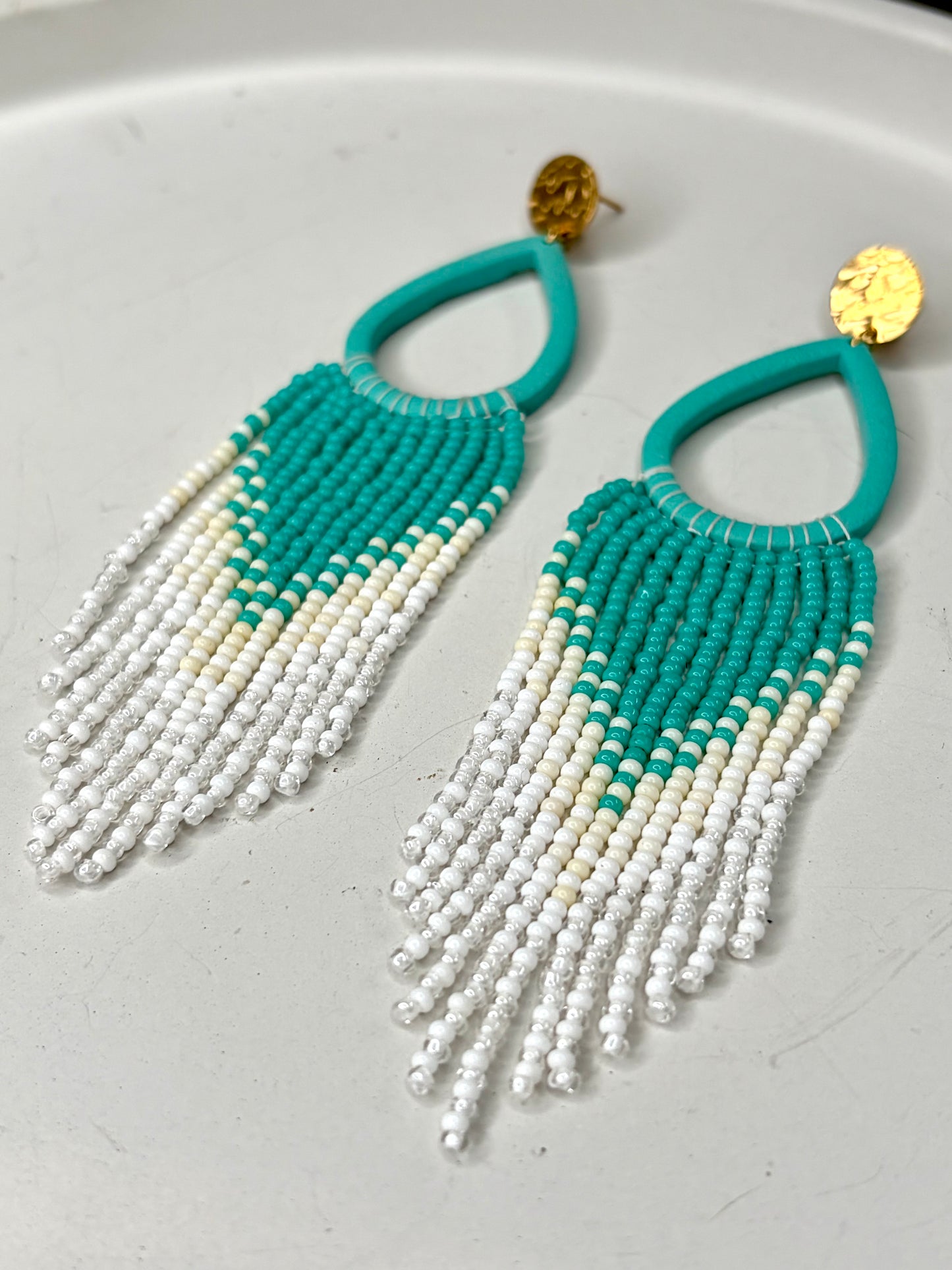Boho polymer clay beaded Fringe earrings