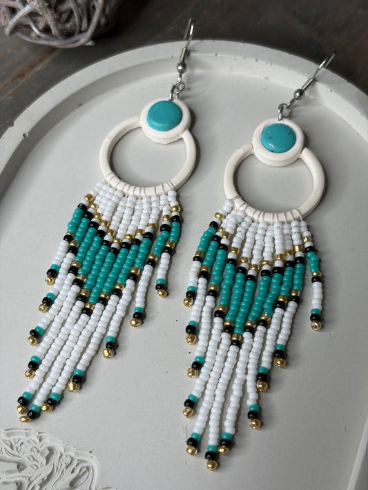 Boho polymer clay beaded Fringe earrings