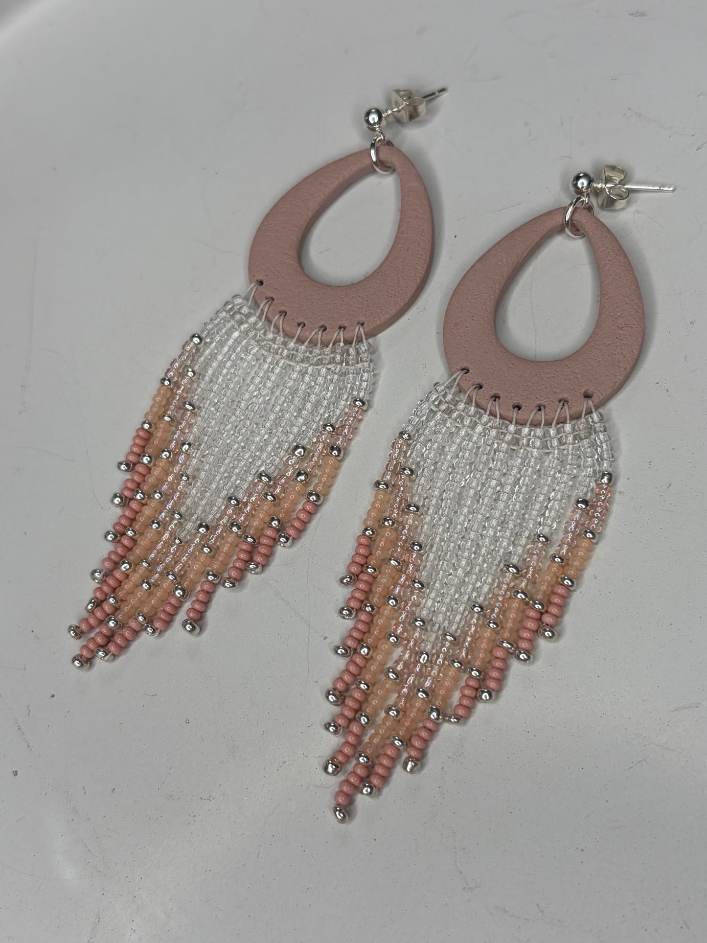 Boho polymer clay beaded Fringe earrings