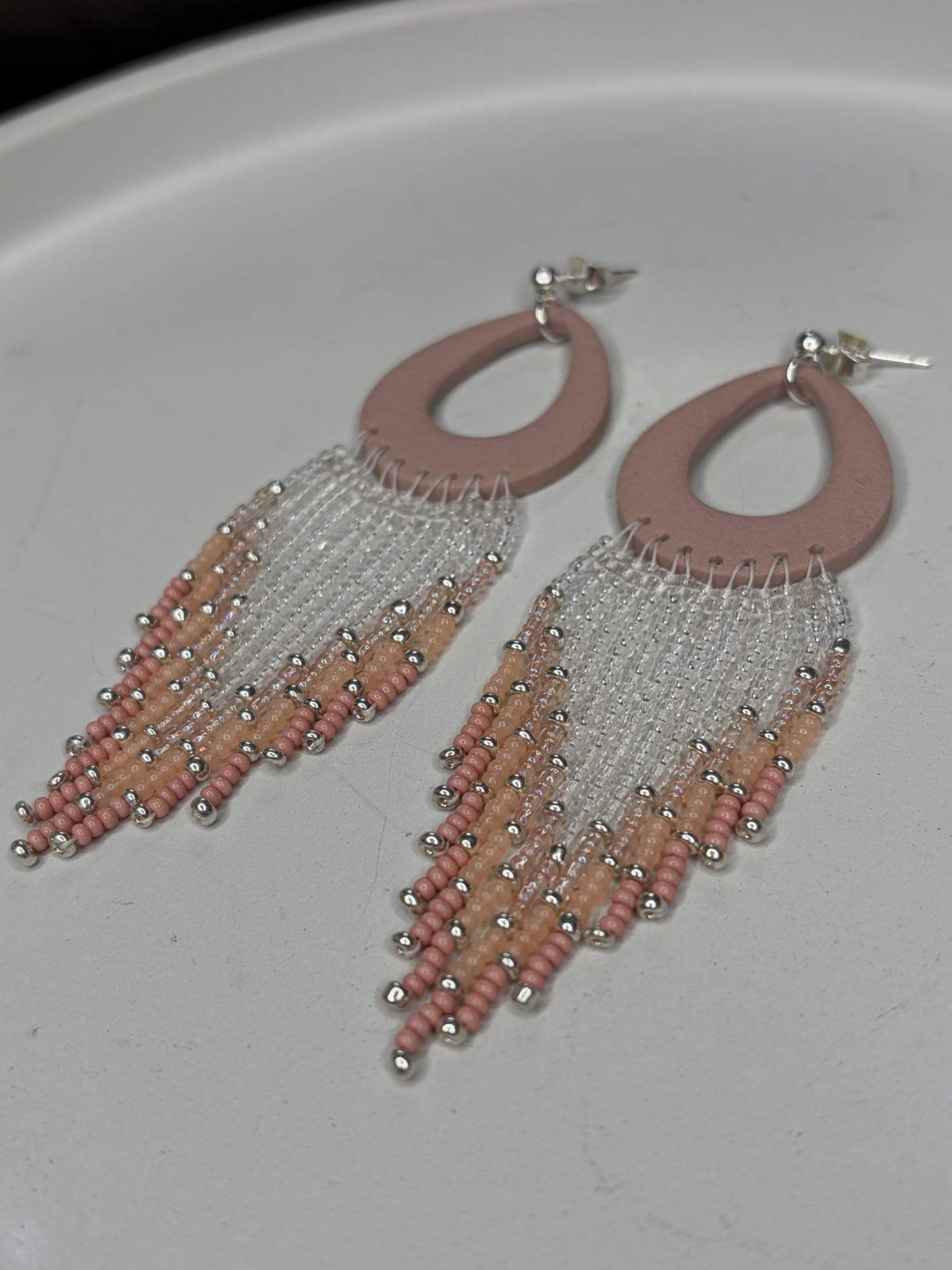 Boho polymer clay beaded Fringe earrings