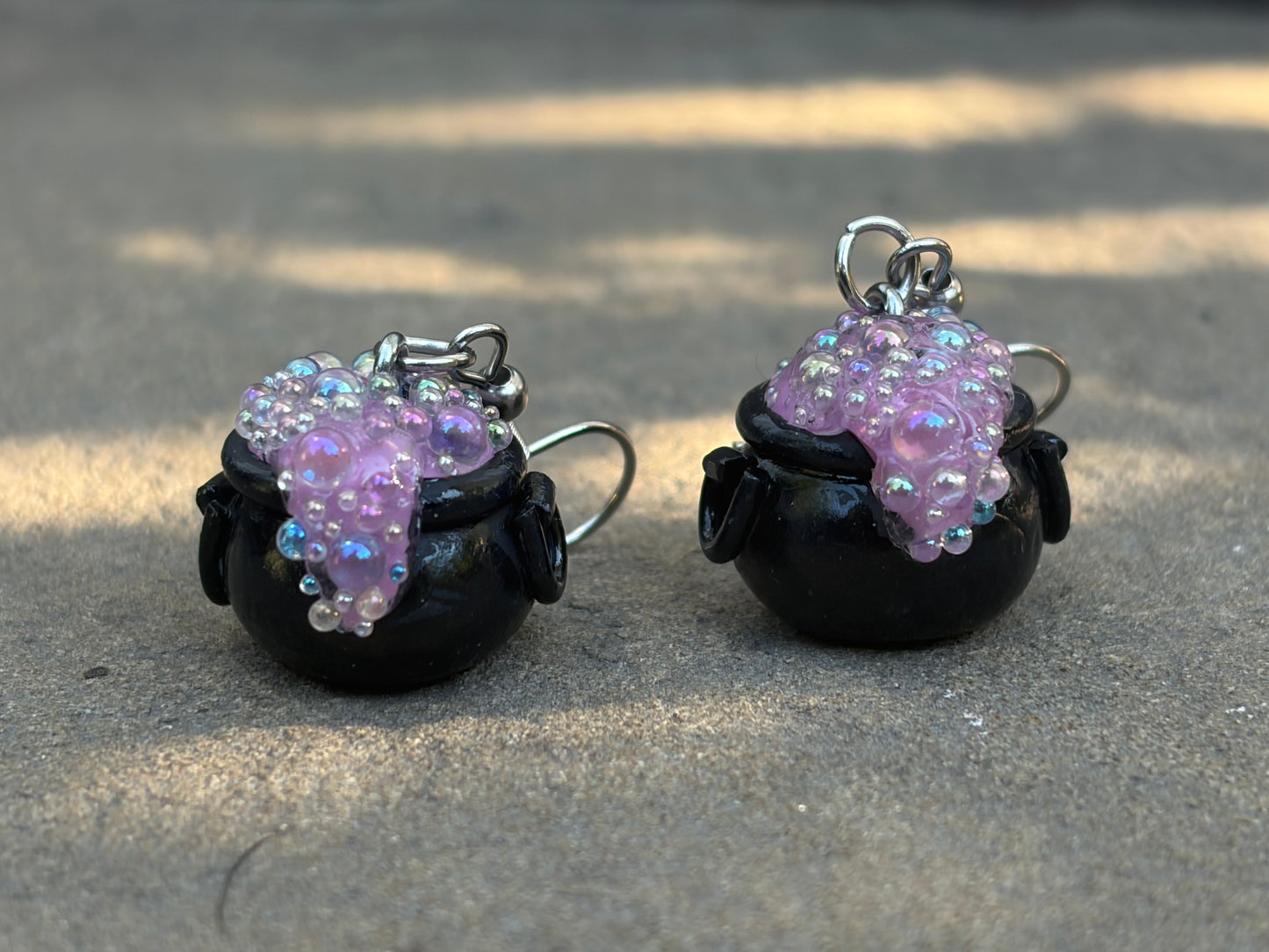 Halloween purple Bubbling Cauldron Earrings