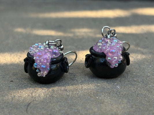 Halloween purple Bubbling Cauldron Earrings