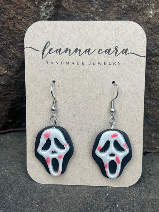 Halloween Handmade Scream mask w/blood - Polymer Clay Earrings