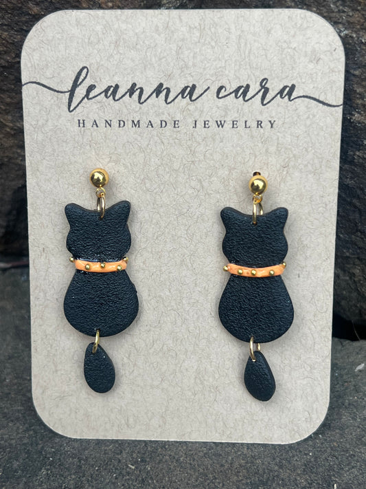 Halloween Handmade Black Cat - Polymer Clay Earrings