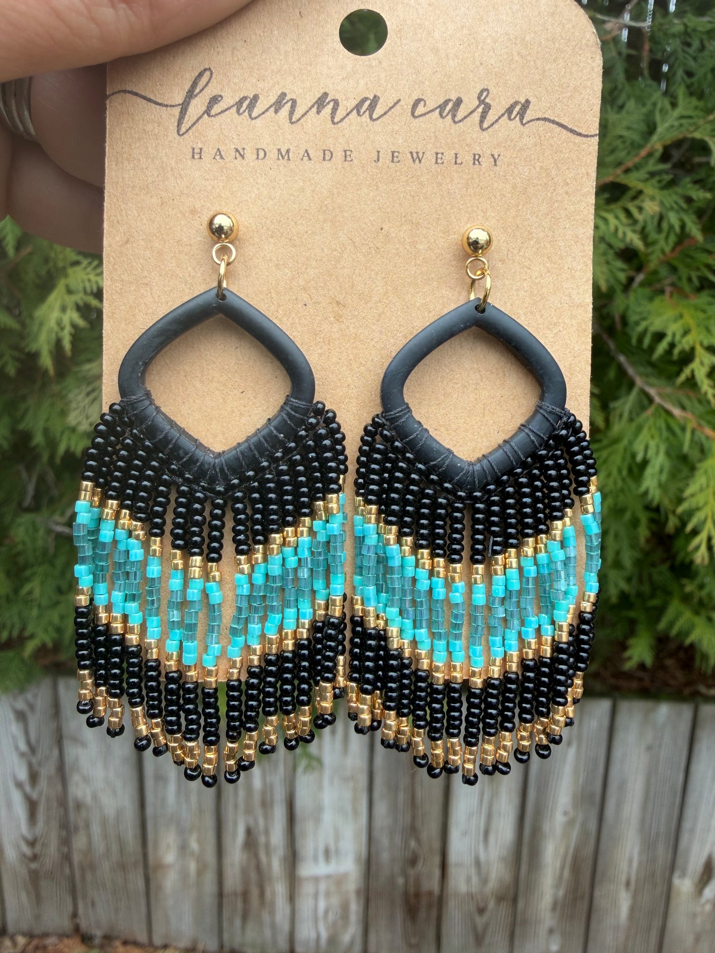 Boho polymer clay beaded Fringe earrings