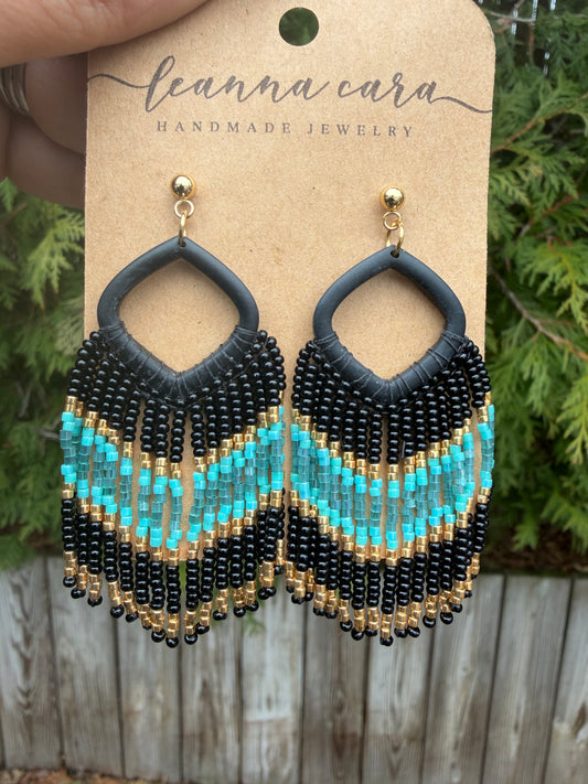Boho polymer clay beaded Fringe earrings