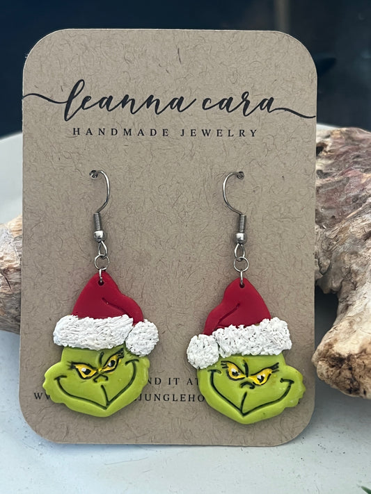 Handmade Polymer Clay Grinchy Earrings