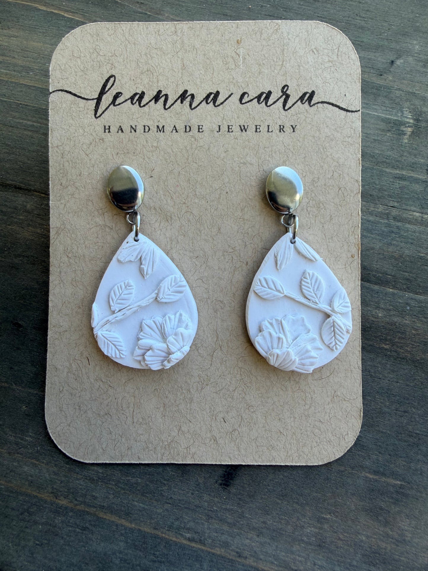 Handmade - Polymer bas relief monochromatic drop Clay Earrings