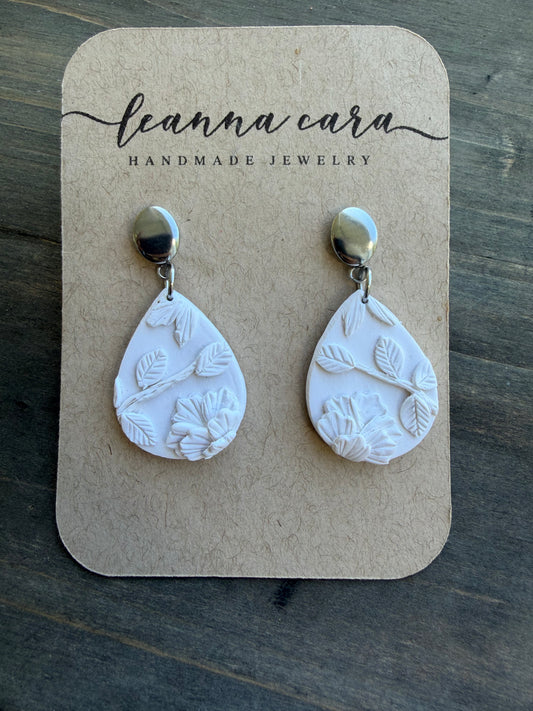 Handmade - Polymer bas relief monochromatic drop Clay Earrings
