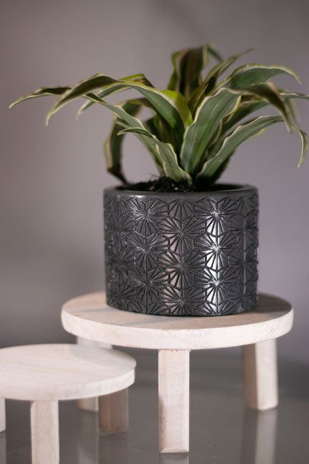 Small Cement charcoal Planter with geometric Pattern