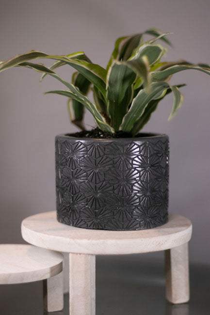 Small Cement charcoal Planter with geometric Pattern